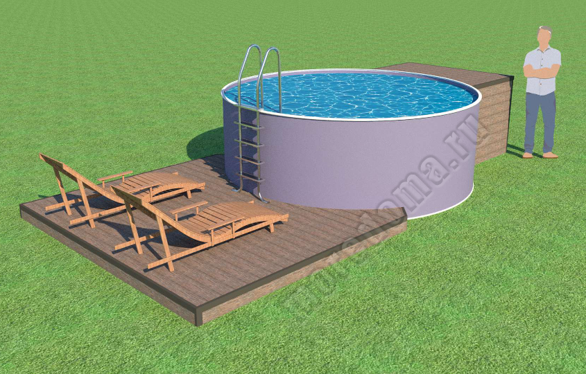 Комплект ДПК доски (+ комплект аксессуаров) для круглого бассейна 3,5 метра + техническое помещение