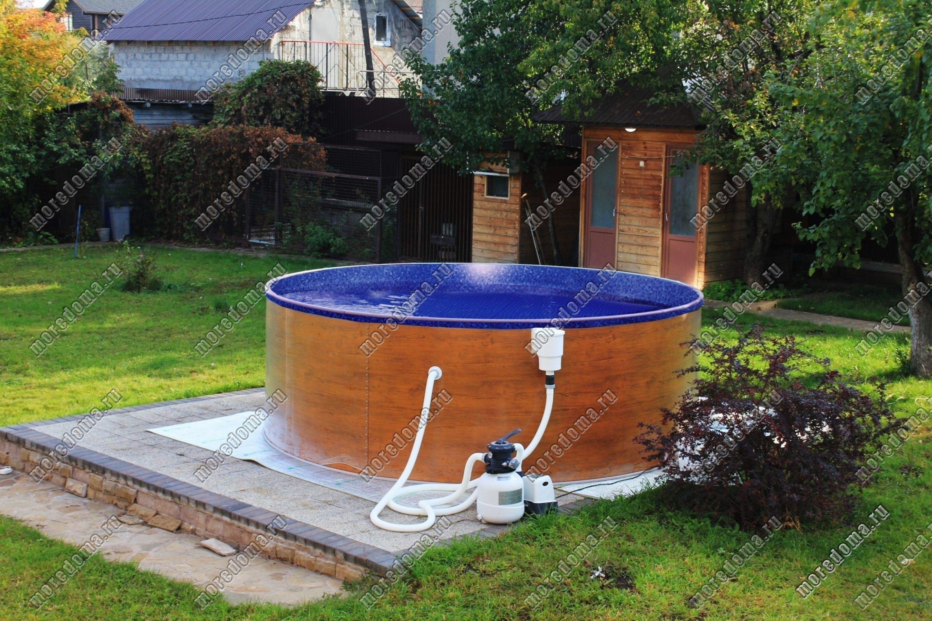 Бассейн Лагуна 4,5 х 1,25м (полная комплектация) арт.45040 / 2 - дерево, пленка мрамор 0,6ммм